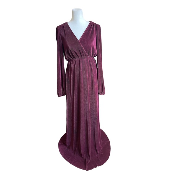 Baltic Born Venus Pleated Maxi Dress Burgundy Women’s Size Small Wedding Elegant - Picture 3 of 10